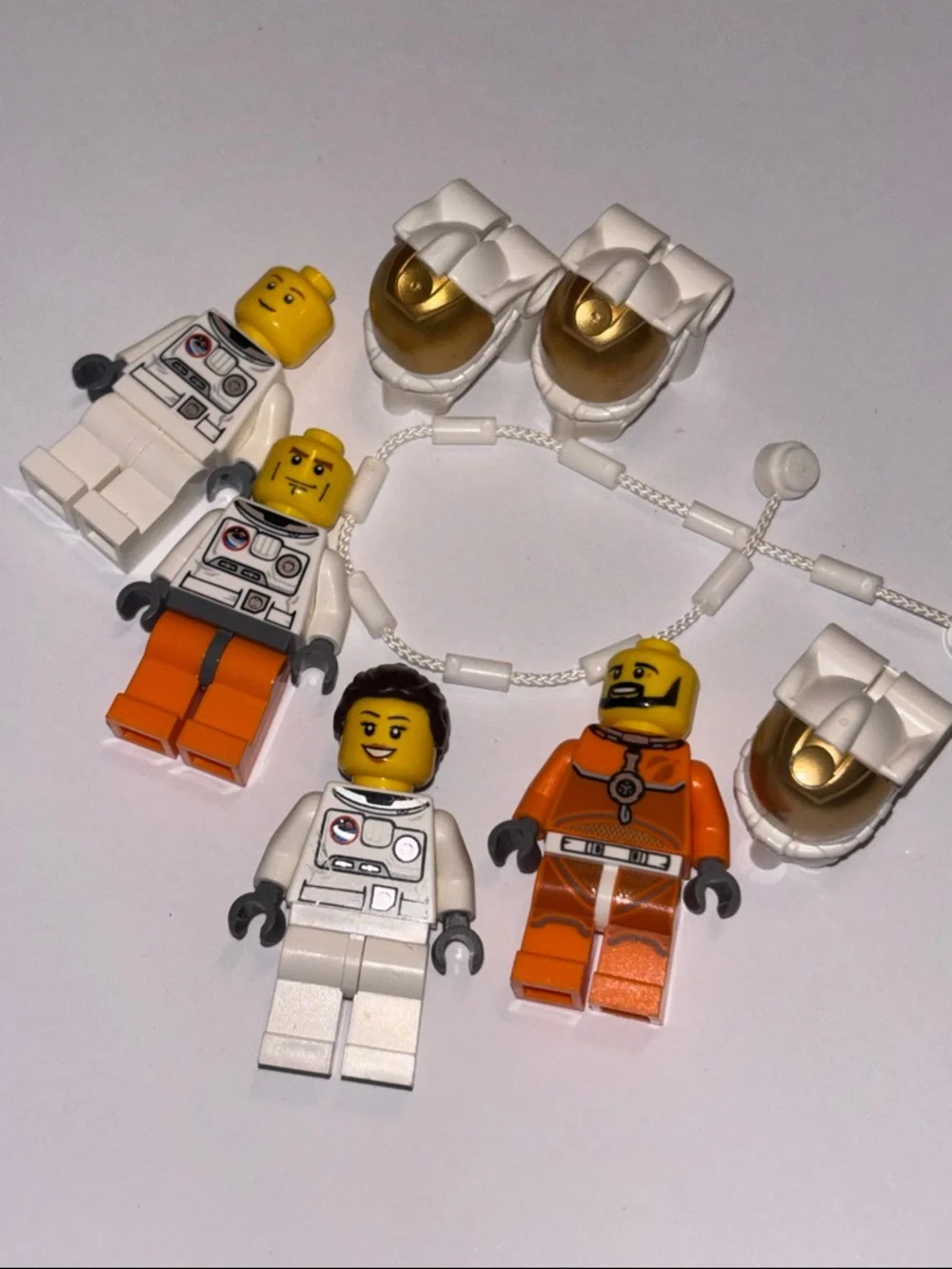 LEGO Astronaut Minifigure Lot with Gold Helmets - White & Orange